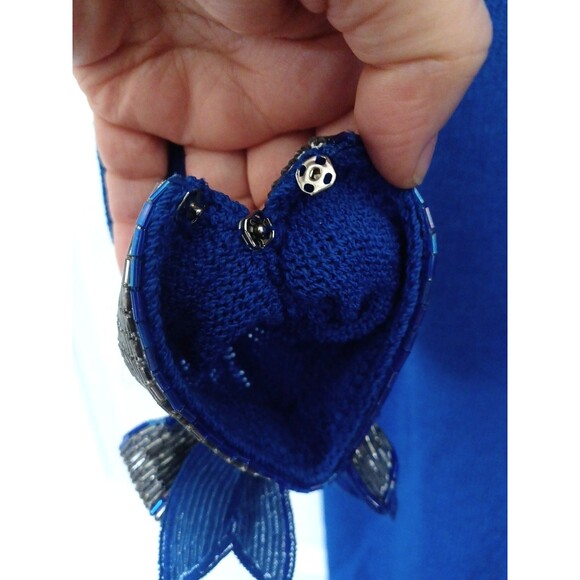 VINTAGE DON SAYERS For WELLMORE Blue Beaded 3D Bows On Sleeves SWEATER DRESS 12 - Picture 10 of 13